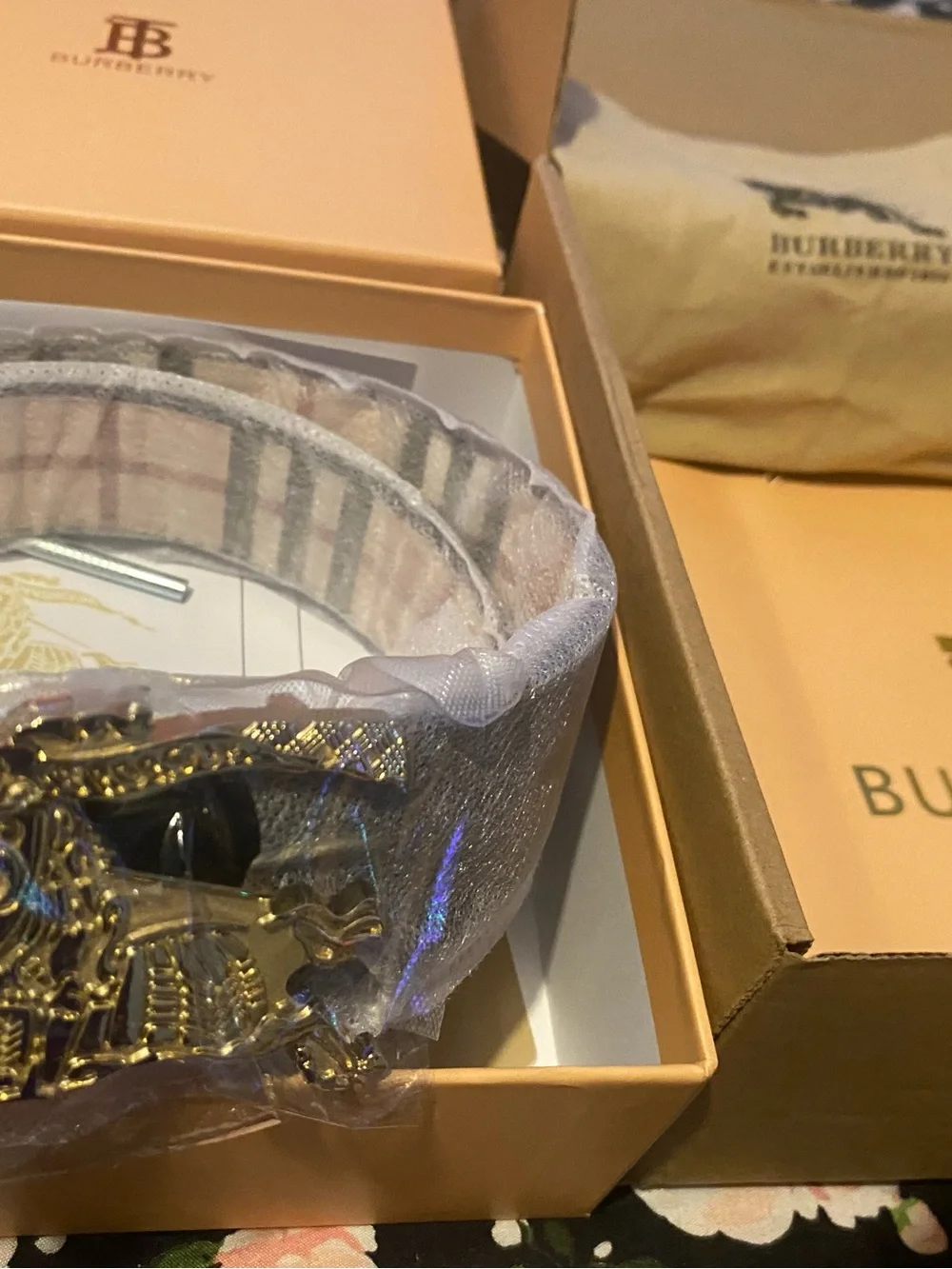 Burberry Black Leather Belt with Gold Equestrian Knight Buckle
